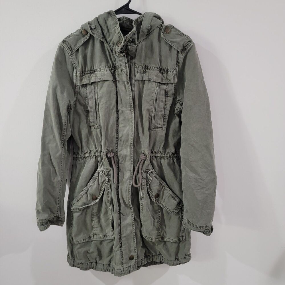 Y2K American Eagle Womens Jacket Size Xs Green Military Hooded - Picture 1 of 7